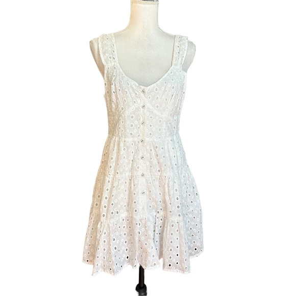 ASOS Dresses & Skirts - ASOS EYELET‎ TIERED SMOCK SLEEVELESS MINI DRESS Women SZ US 6 White Cottagecore